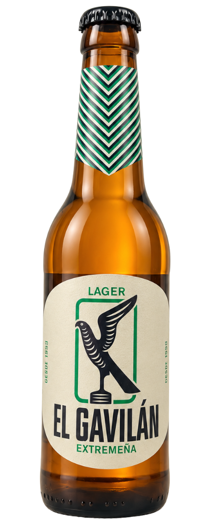 Botellín de cerveza extremeña Lager El Gavilán